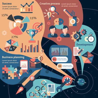 Creative infographic set with business planning development success elements vector illustration