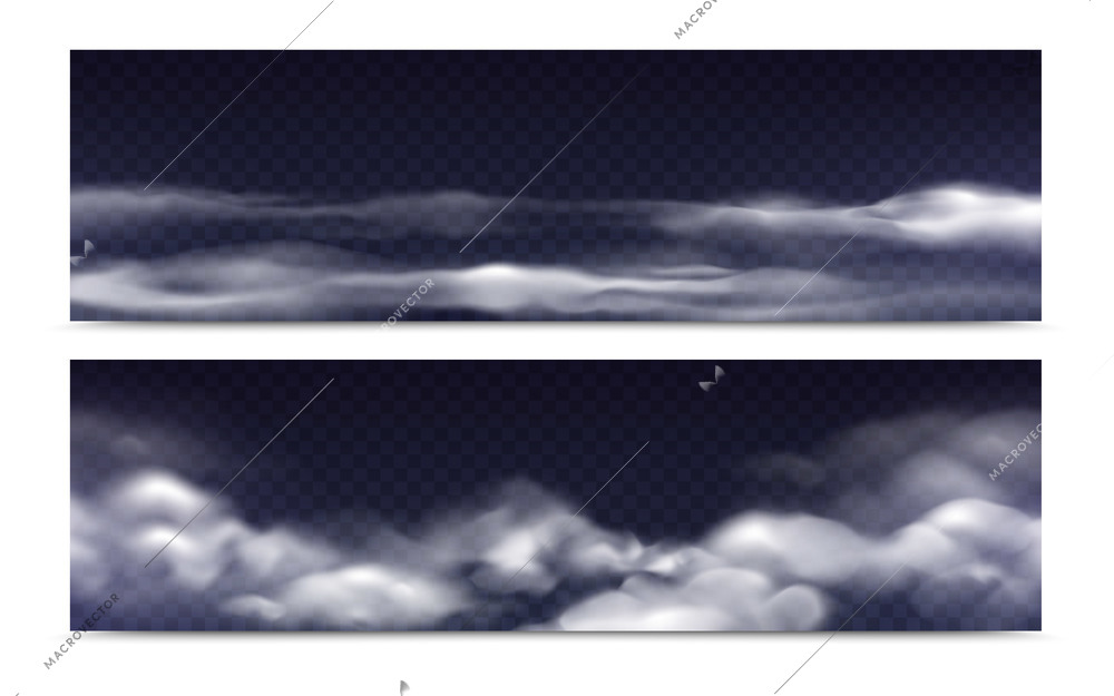 Set of isolated fog clouds realistic images on transparent background with fleecy and cumulus cloud types vector illustration