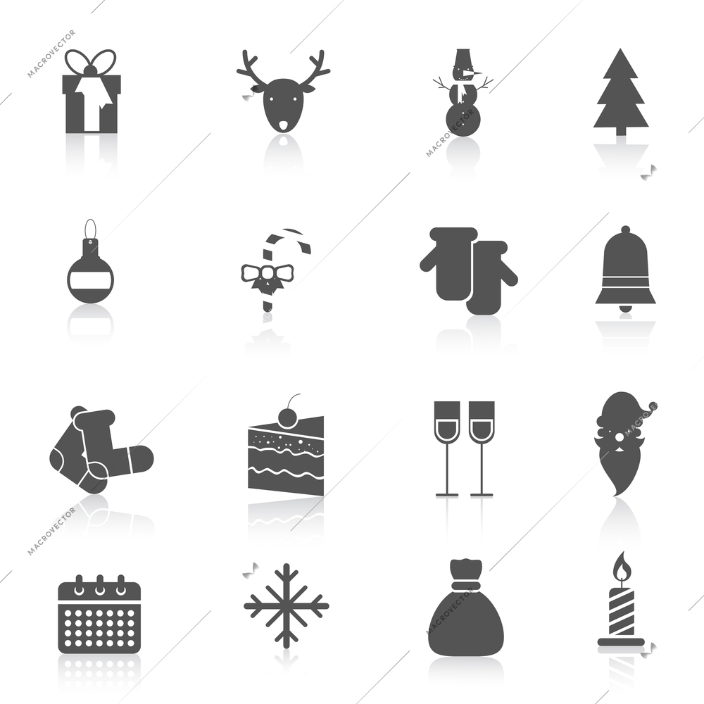 Christmas new year holiday season celebration black icons set isolated vector illustration.