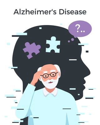 Dementia alzheimer disease flat concept with senior man vector illustration