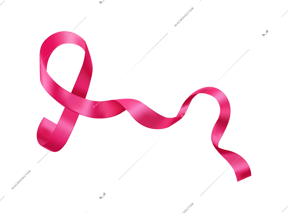 Realistic ribbon cancer symbol composition with isolated image of curly pink ribbon on blank background vector illustration