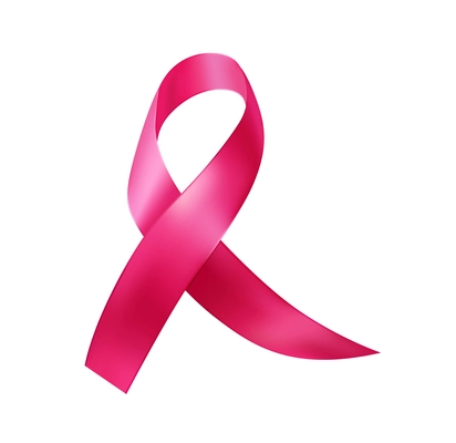 Realistic ribbon cancer symbol composition with isolated image of curly pink ribbon on blank background vector illustration