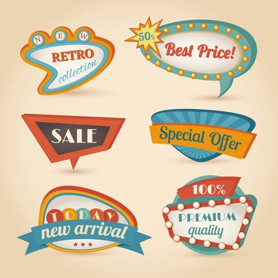 Retro sale discount speech bubble promotion set isolated vector illustration
