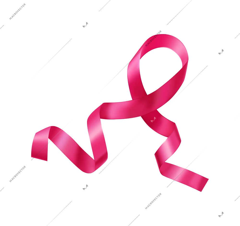 Realistic ribbon cancer symbol composition with isolated image of curly pink ribbon on blank background vector illustration