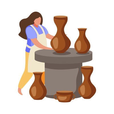 Hobby flat people composition with female potter making vases on blank background vector illustration