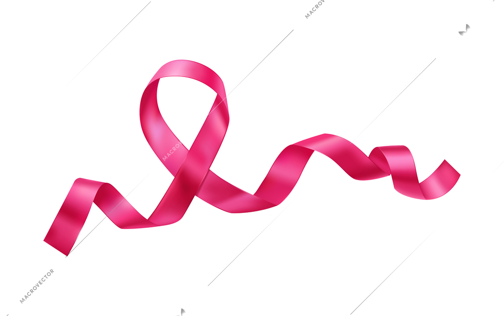 Realistic ribbon cancer symbol composition with isolated image of curly pink ribbon on blank background vector illustration