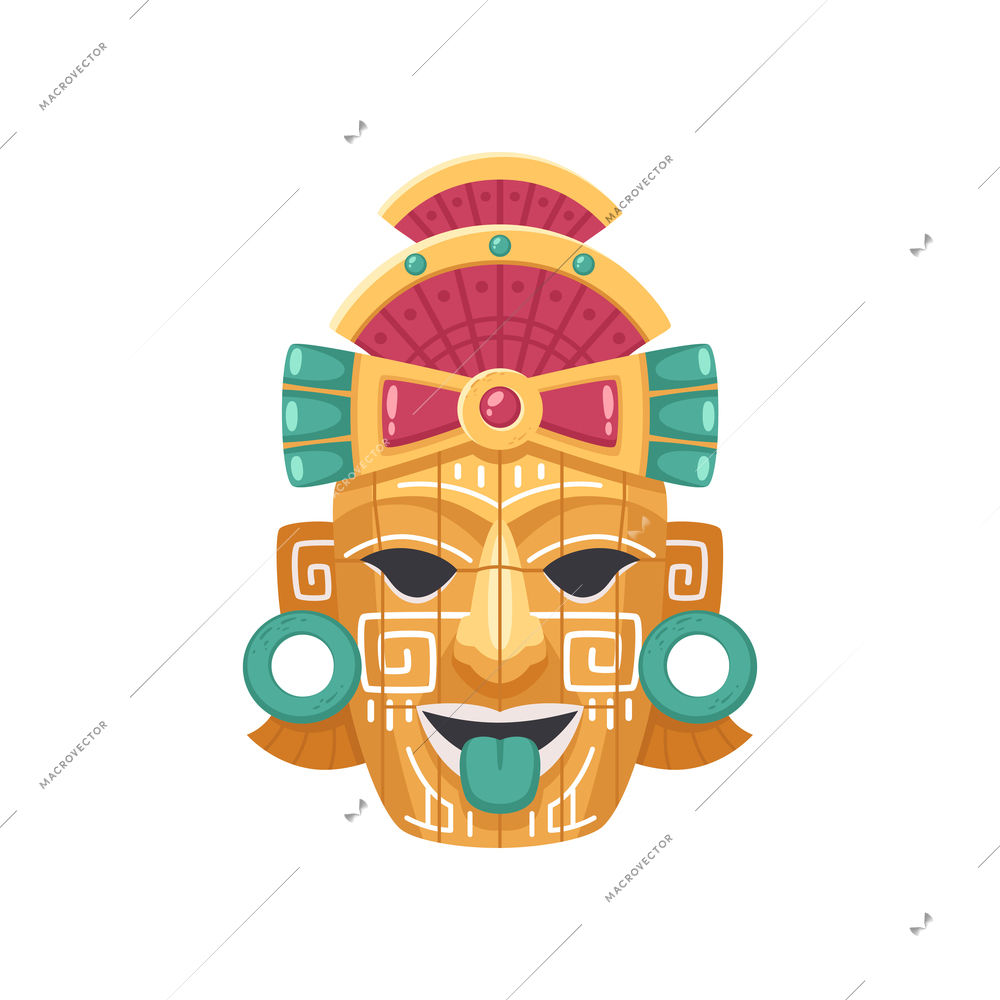 Maya civilization cartoon composition with isolated image of bow shaped mask vector illustration