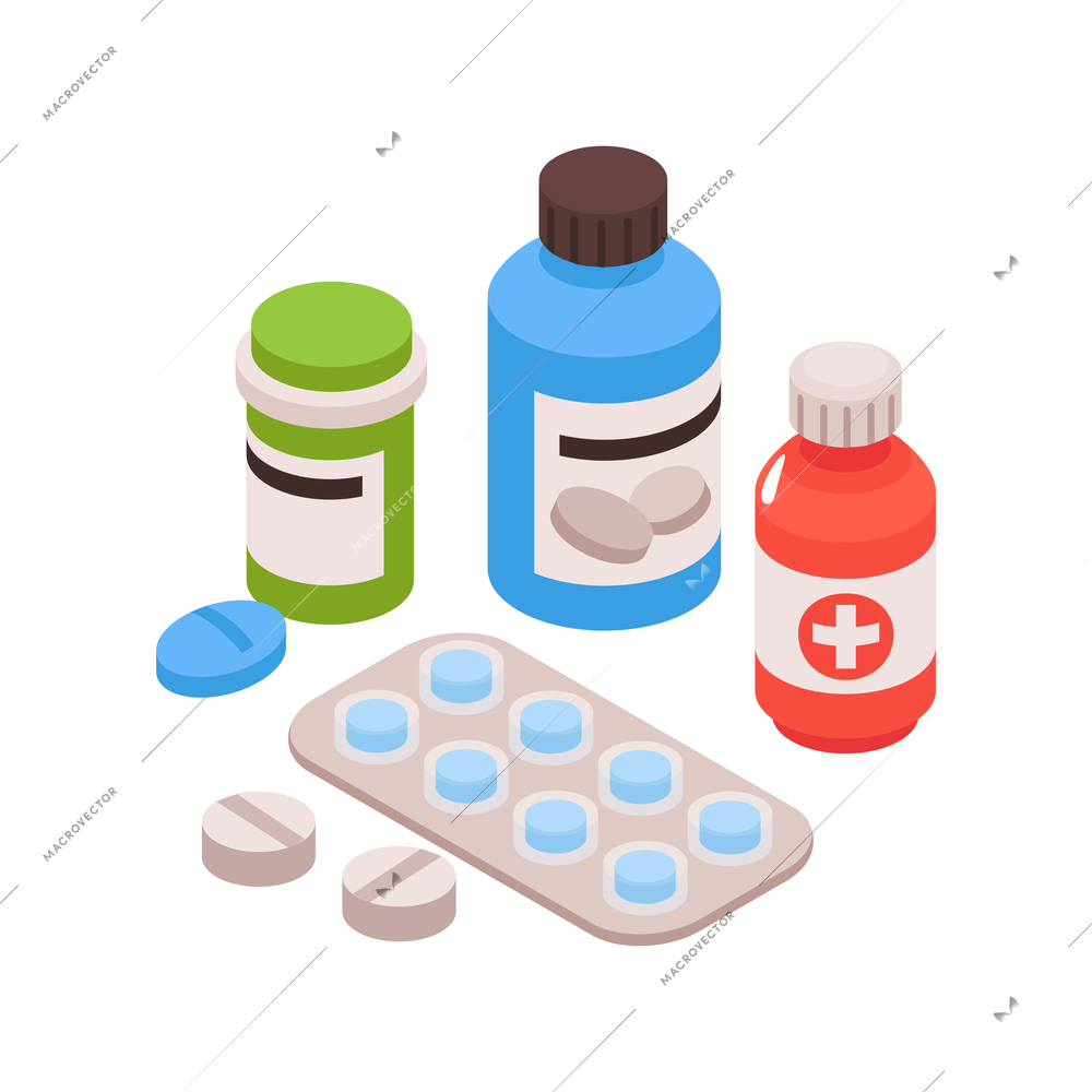 Isometric gastroenterology composition with view of medication with tubes and pills vector illustration