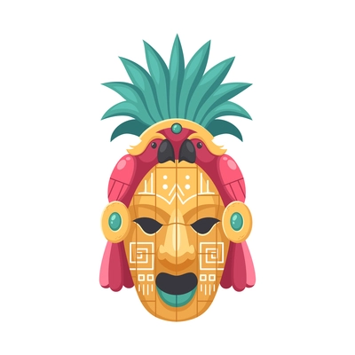 Maya civilization cartoon composition with isolated image of pineapple shaped mask with parrots vector illustration