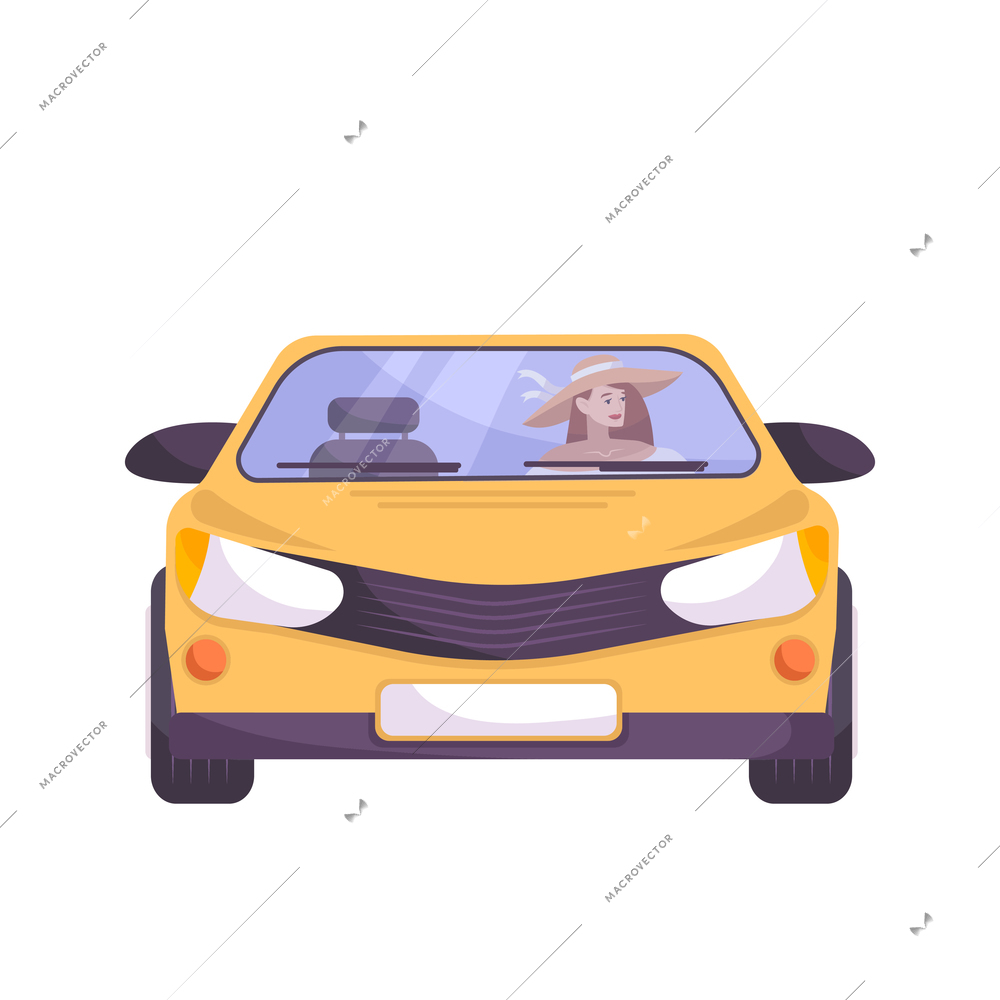 Parking flat composition with isolated image of car driven by woman vector illustration