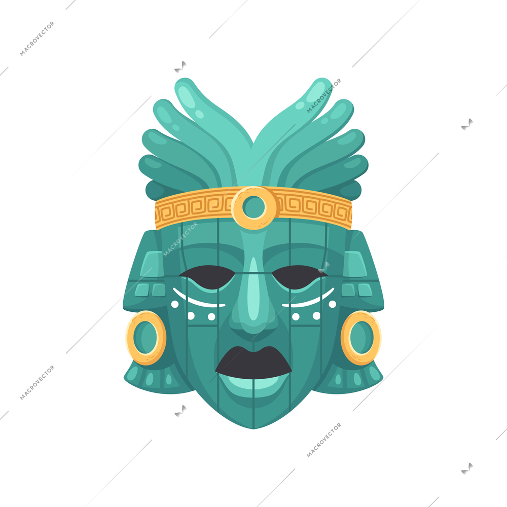 Maya civilization cartoon composition with isolated image of ancient mask on blank background vector illustration