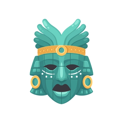 Maya civilization cartoon composition with isolated image of ancient mask on blank background vector illustration