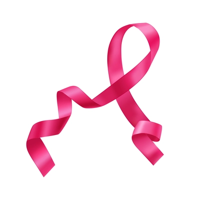 Realistic ribbon cancer symbol composition with isolated image of curly pink ribbon on blank background vector illustration