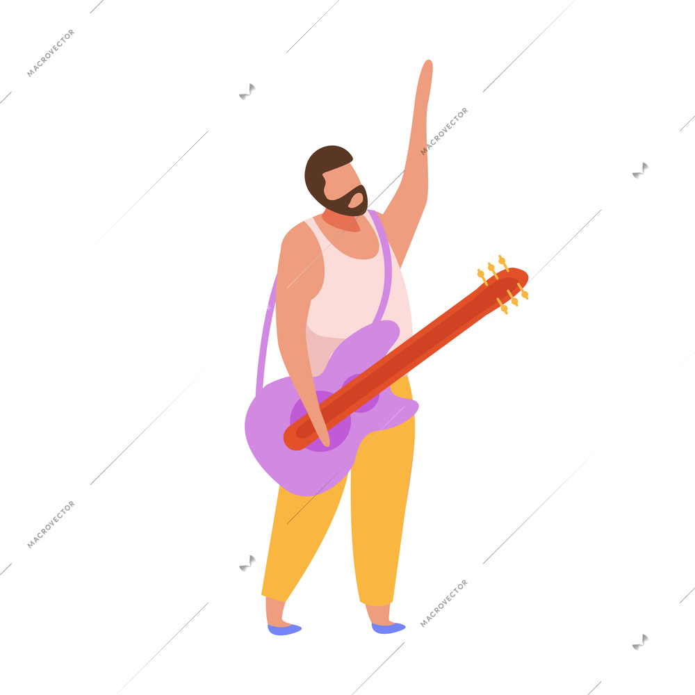 Hobby flat people composition with male character with guitar on blank background vector illustration