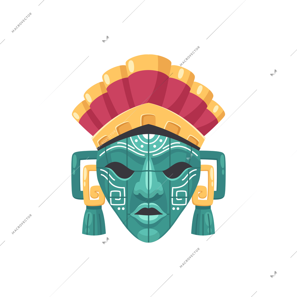 Maya civilization cartoon composition with isolated image of ancient mask on blank background vector illustration