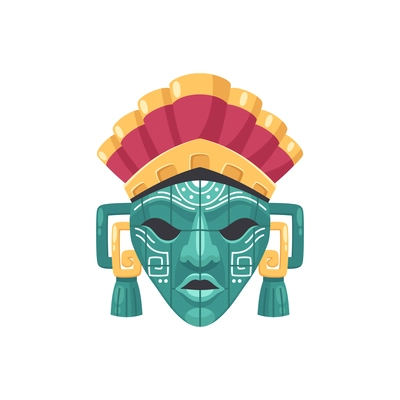 Maya civilization cartoon composition with isolated image of ancient mask on blank background vector illustration