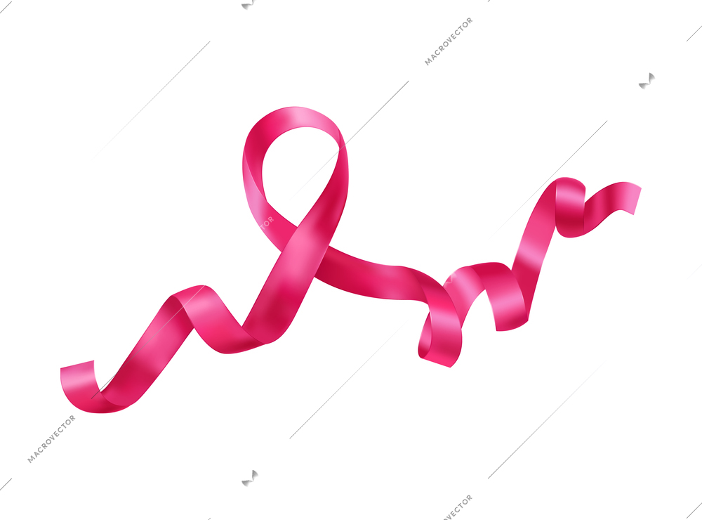 Realistic ribbon cancer symbol composition with isolated image of curly pink ribbon on blank background vector illustration