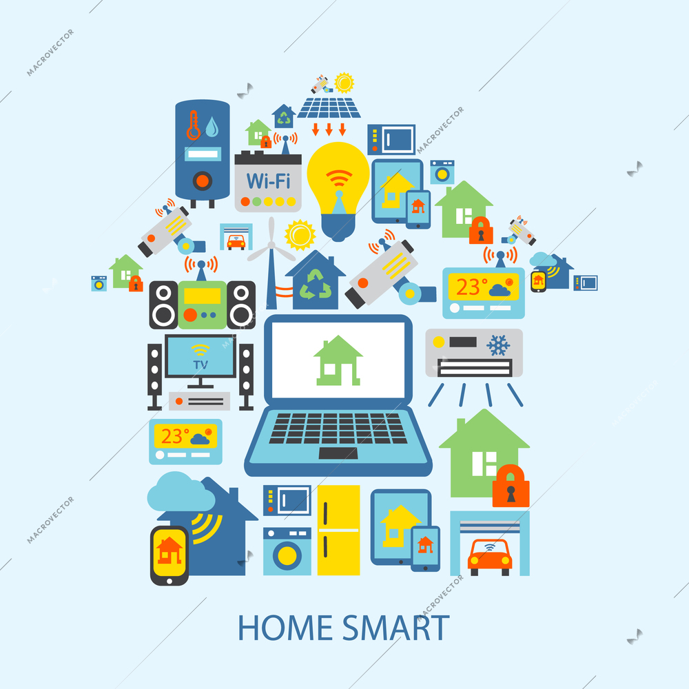 Smart home automation technology decorative icons set vector illustration