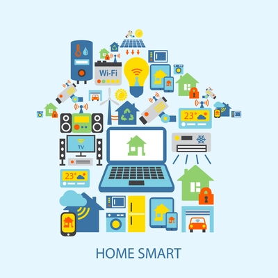 Smart home automation technology decorative icons set vector illustration