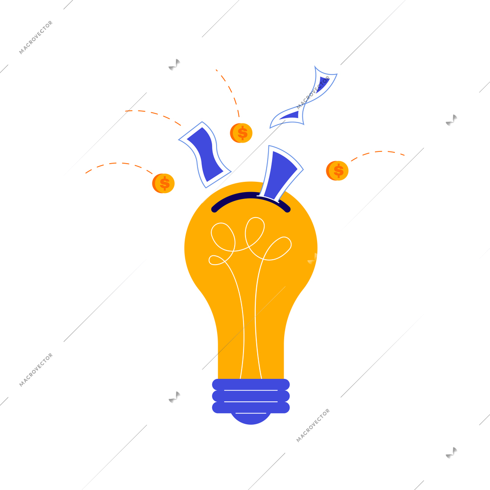Crowdfunding composition with lamp bulb and money flying into bank hole vector illustration