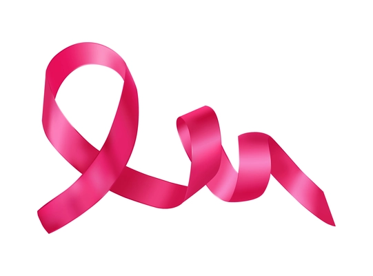 Realistic ribbon cancer symbol composition with isolated image of curly pink ribbon on blank background vector illustration