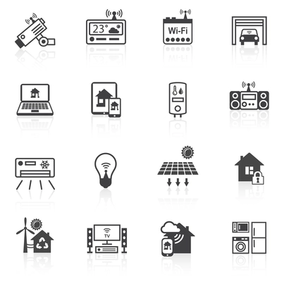 Smart home utilities security control icons black set isolated vector illustration