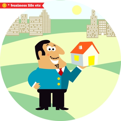 Business life. Happy director with new building for office or residence vector illustration