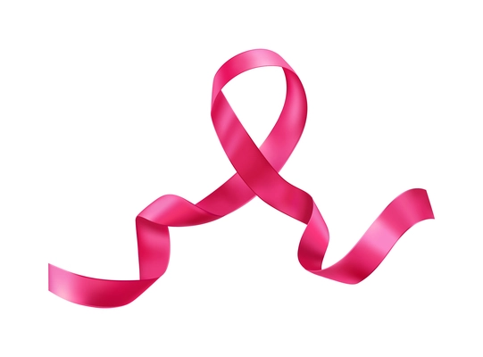 Realistic ribbon cancer symbol composition with isolated image of curly pink ribbon on blank background vector illustration