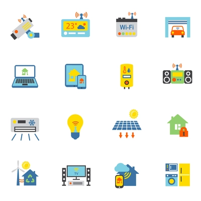 Smart home automation technology icons flat set isolated vector illustration