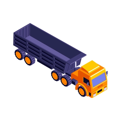 Isometric road construction roller composition with isolated image of long truck vector illustration