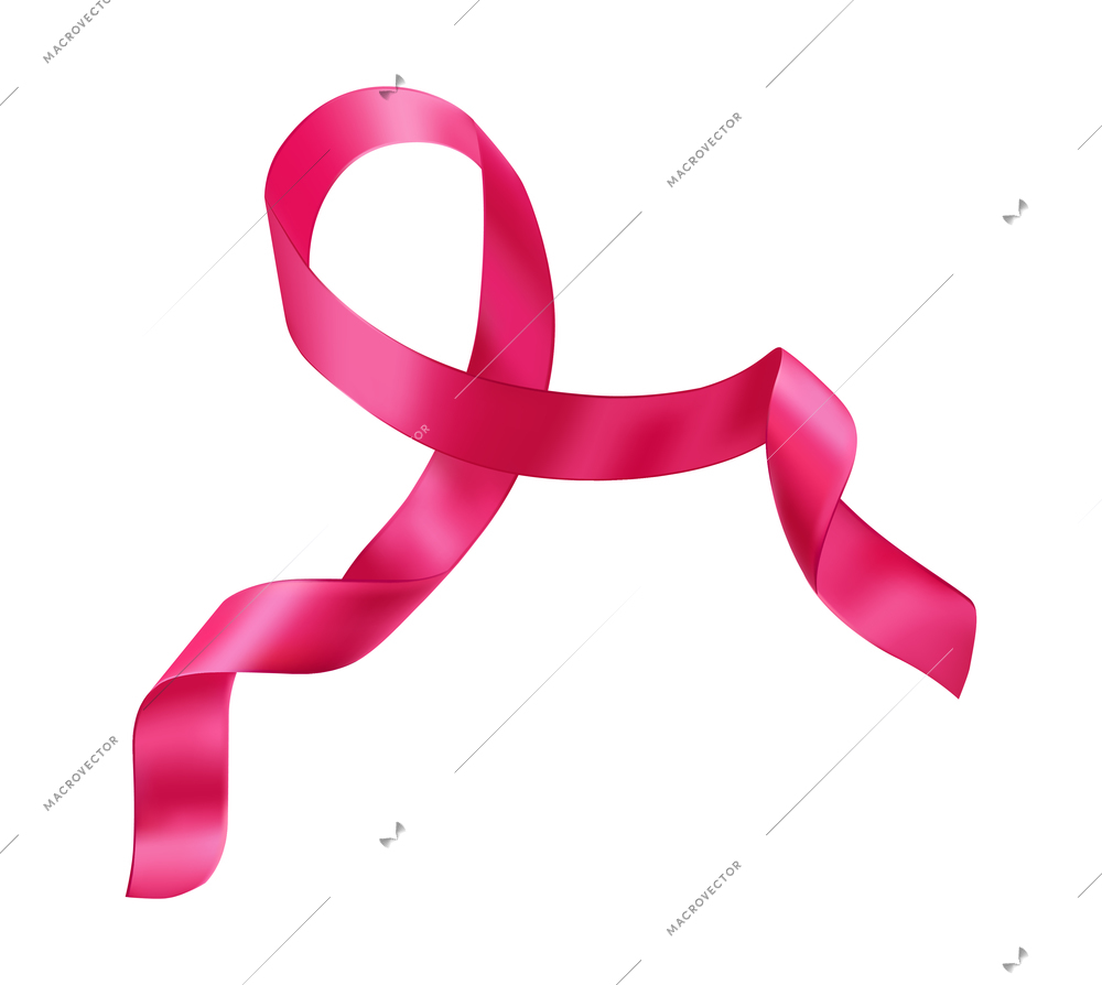 Realistic ribbon cancer symbol composition with isolated image of curly pink ribbon on blank background vector illustration