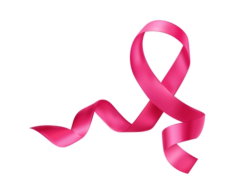 Realistic ribbon cancer symbol composition with isolated image of curly pink ribbon on blank background vector illustration