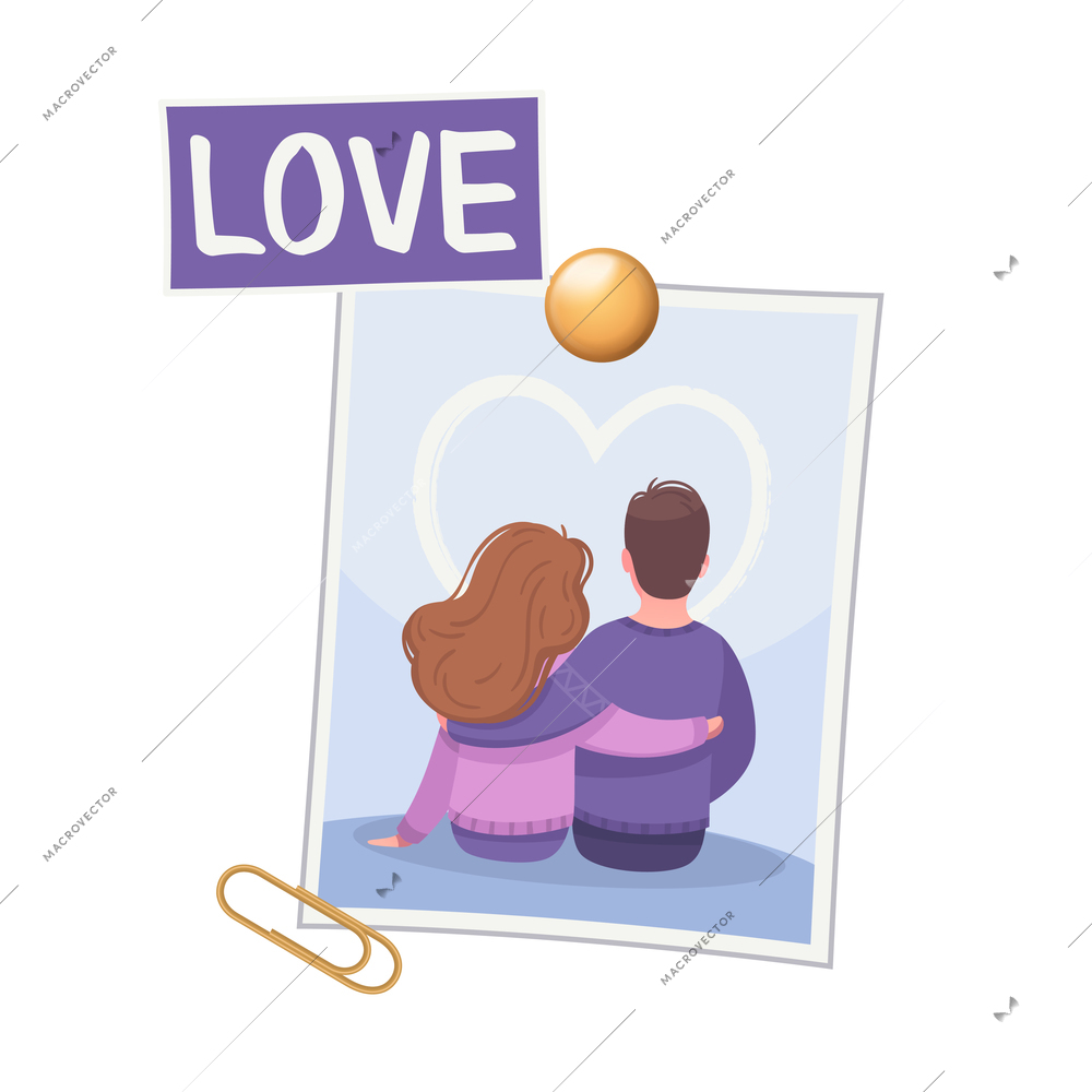 Vision board composition with photo of loving couple and text vector illustration