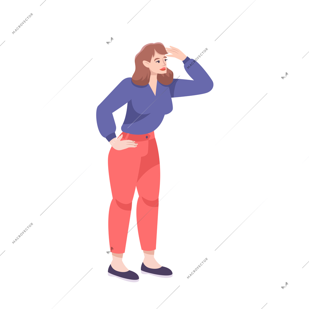 Parking flat composition with female driver character looking for her car vector illustration