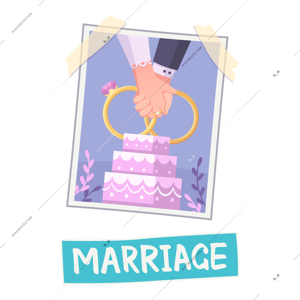 Vision board composition with photo of holding hands with cake and text vector illustration