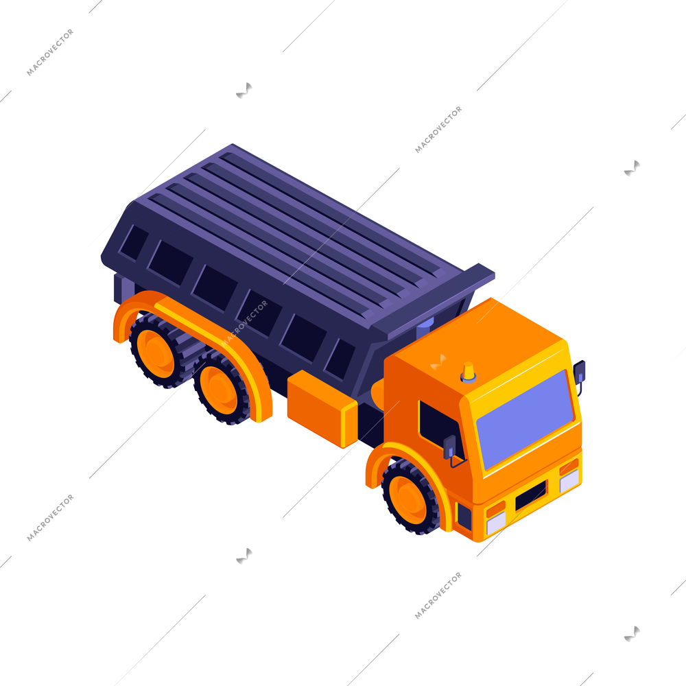 Isometric road construction roller composition with isolated image of truck vector illustration