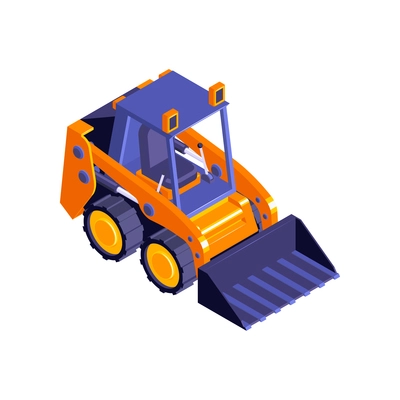 Isometric road construction roller composition with isolated image of bobcat bulldozer vector illustration