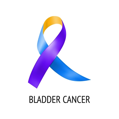 Realistic ribbon cancer symbol composition with isolated image of colorful ribbon with text on blank background vector illustration