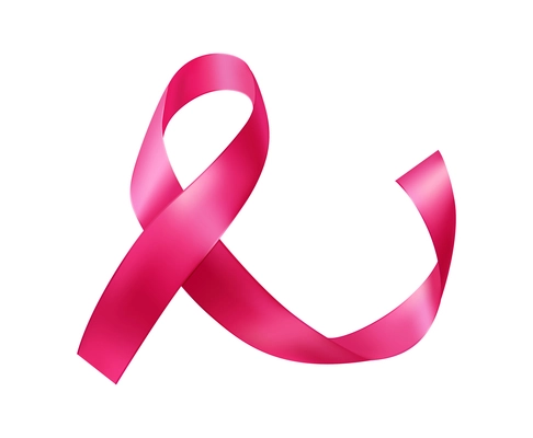 Realistic ribbon cancer symbol composition with isolated image of curly pink ribbon on blank background vector illustration