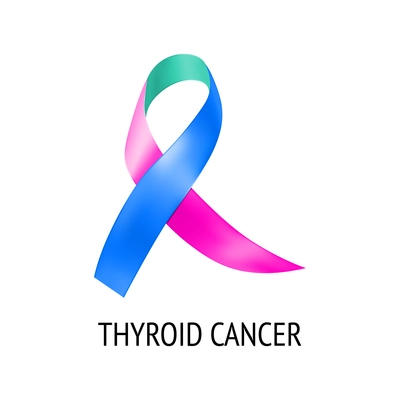 Realistic ribbon cancer symbol composition with isolated image of colorful ribbon with text on blank background vector illustration