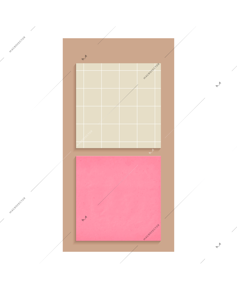 Realistic office items mockup top view composition with image of sticky note sheets vector illustration