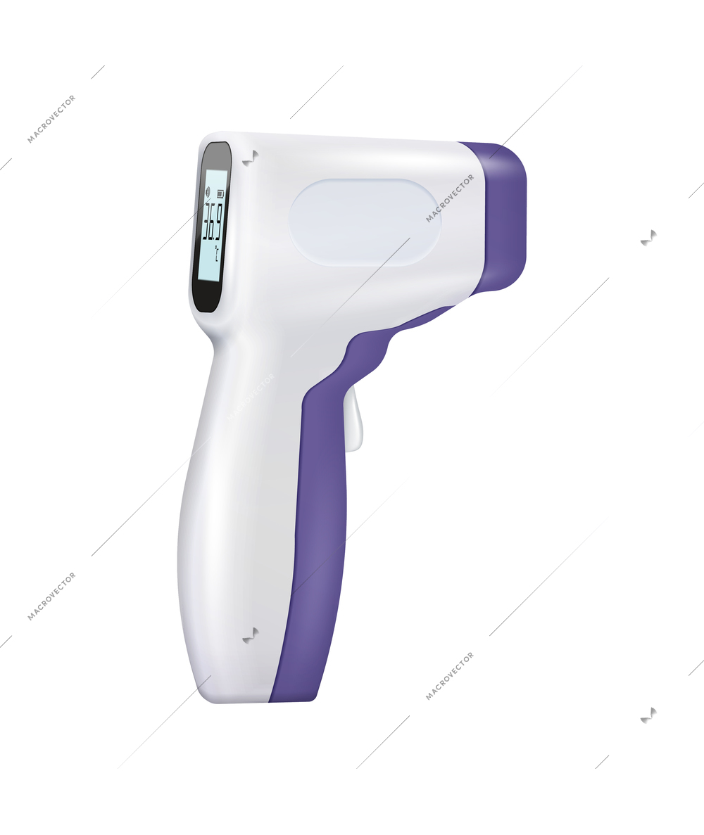 Infrared contactless thermometers realistic composition with isolated image of modern thermometer gun vector illustration