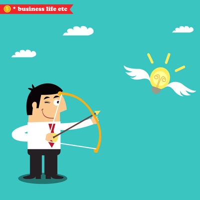 Business life. Manager targets lightbulb to get a business idea vector illustration