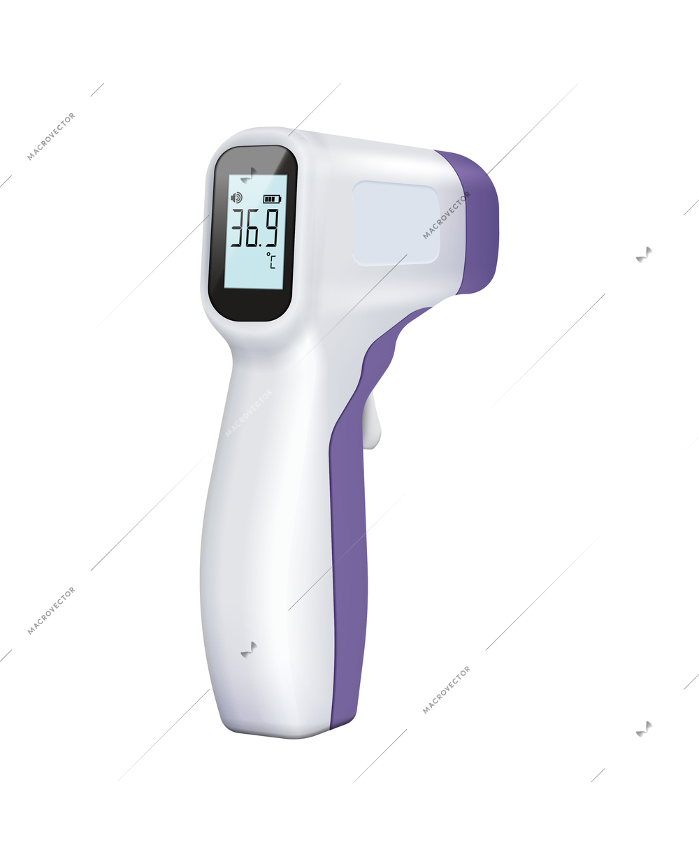 Infrared contactless thermometers realistic composition with isolated image of modern thermometer gun vector illustration