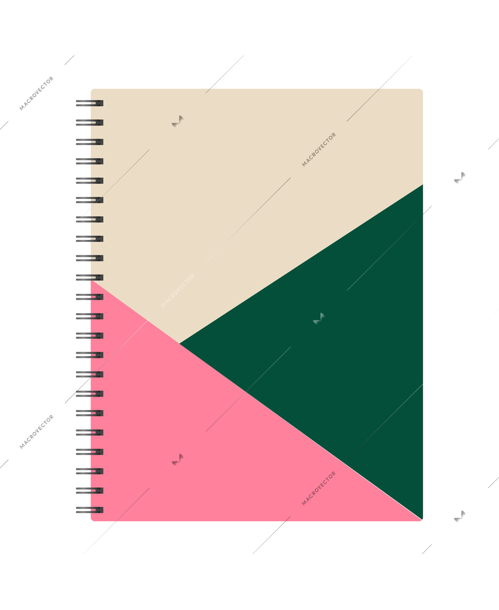 Realistic office items mockup top view composition with image of spiral notebook vector illustration