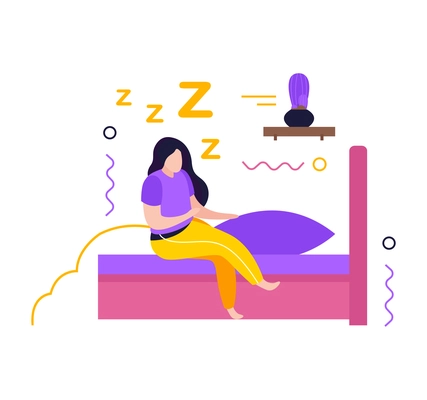 Low energy people composition with character of woman sitting on bed vector illustration