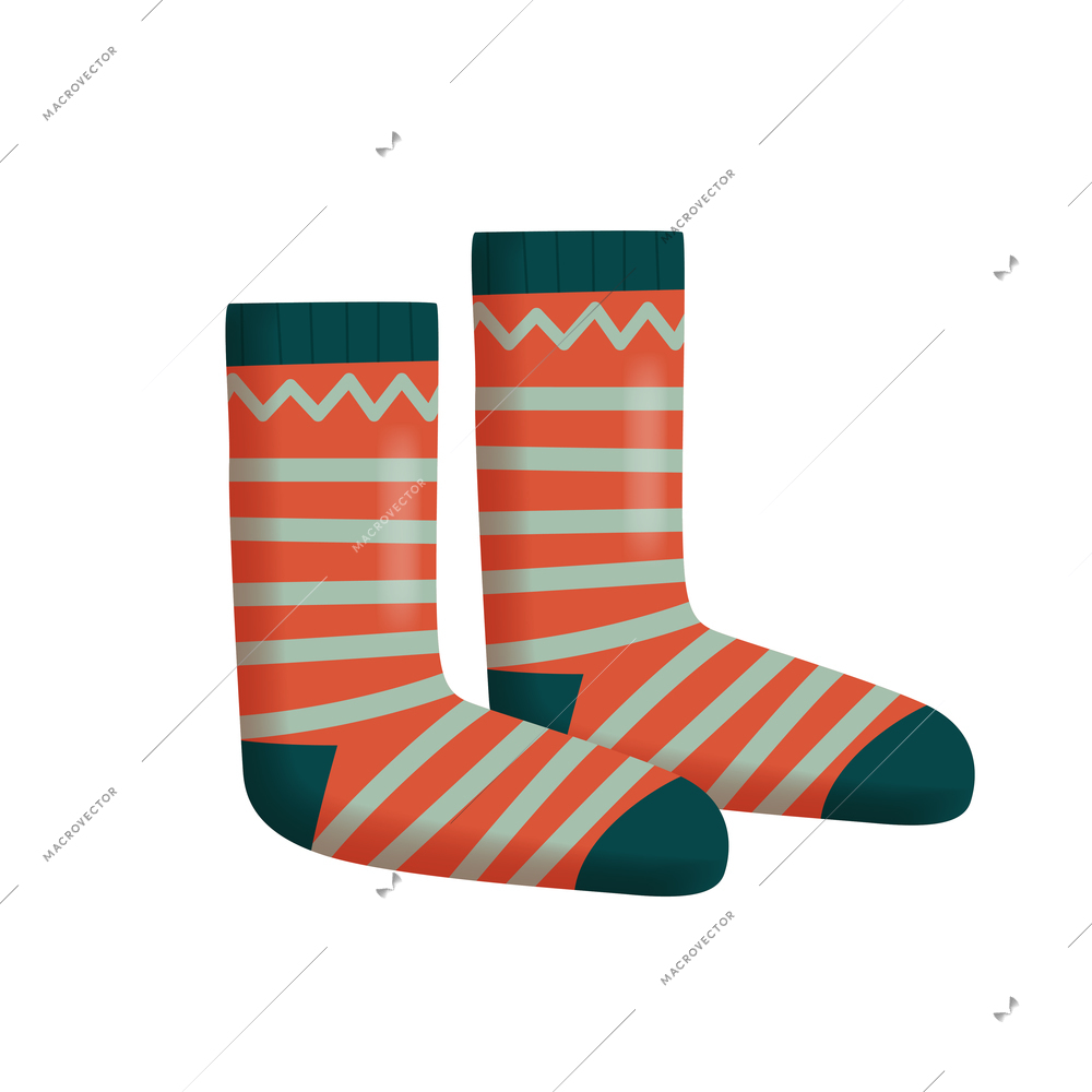 Cozy home composition with isolated images of pair of warm socks vector illustration