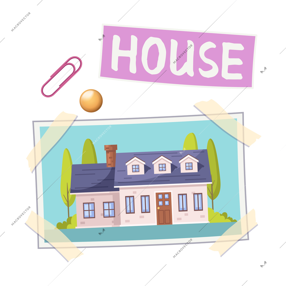 Vision board composition with photo of living house with text vector illustration
