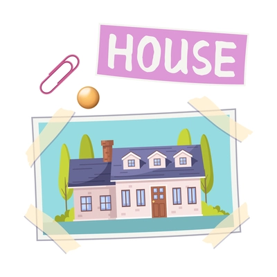 Vision board composition with photo of living house with text vector illustration