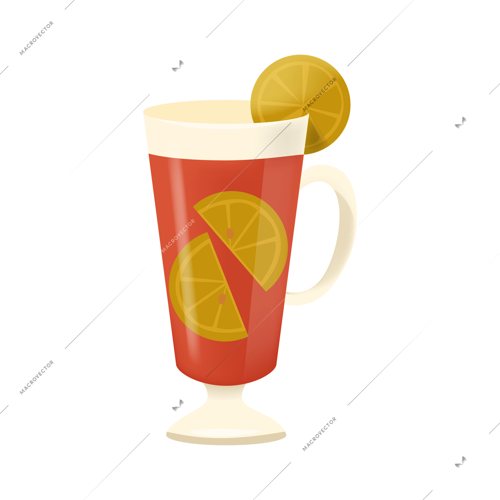 Cozy home composition with isolated image of glass with cocktail with lemon slices vector illustration